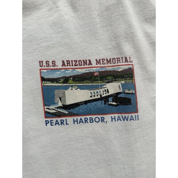 Vintage 90's USS Arizona Pearl Harbor Hawaii Battleship USA World War White Tee - Picture 12 of 16